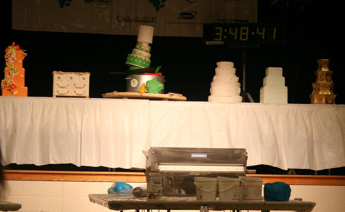 The stage, some face 'show cakes', and THE CLOCK!