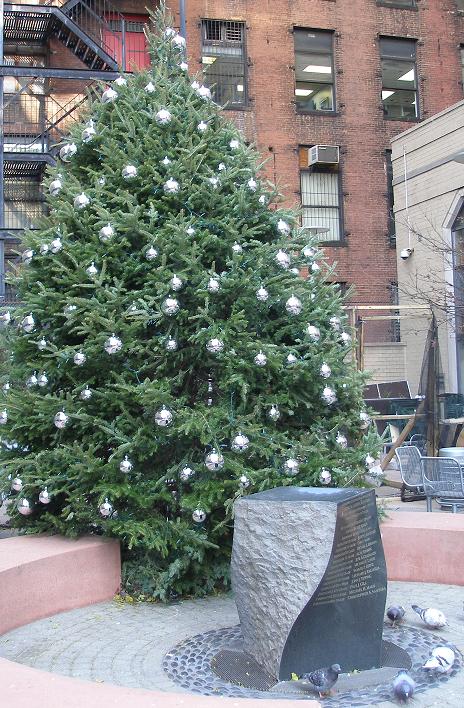 Christmas tree in Engine 54 memorial Garden