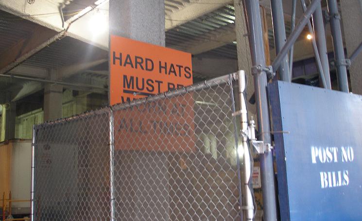 Hard hat area and Post No Bills