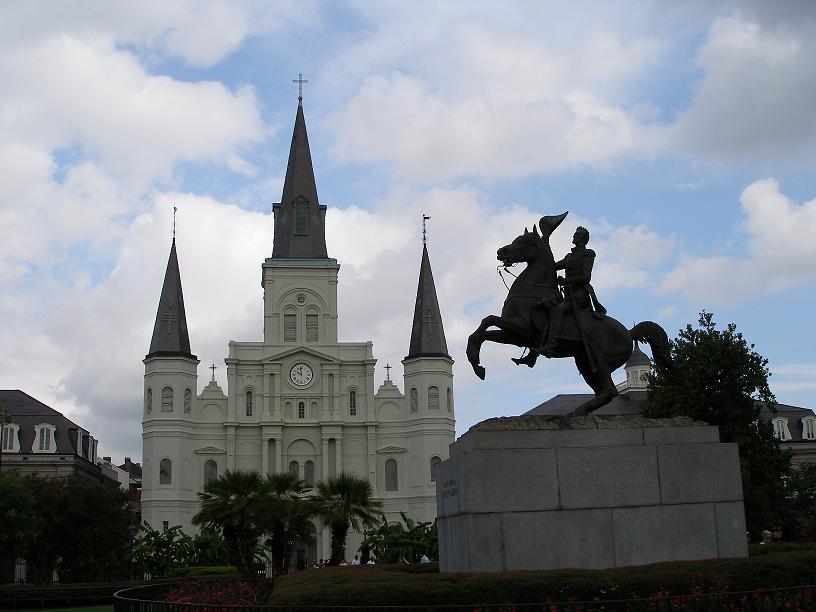 Jackson Square statue with the Cathedral in the background