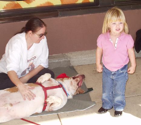 Toddler girl and dog